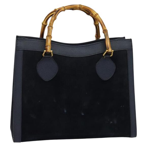 GUCCI Bamboo Hand Bag Suede Navy Gold 002 123 002 123 - Picture 1 of 16